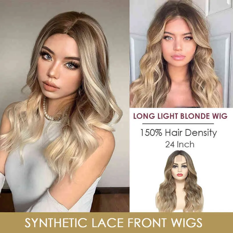 U.Shine Ombre Brown Light Blonde Platinum Long Wavy Środkowa część Peruka Cosplay Naturalna odporna na ciepło syntetyka dla kobiet 220622