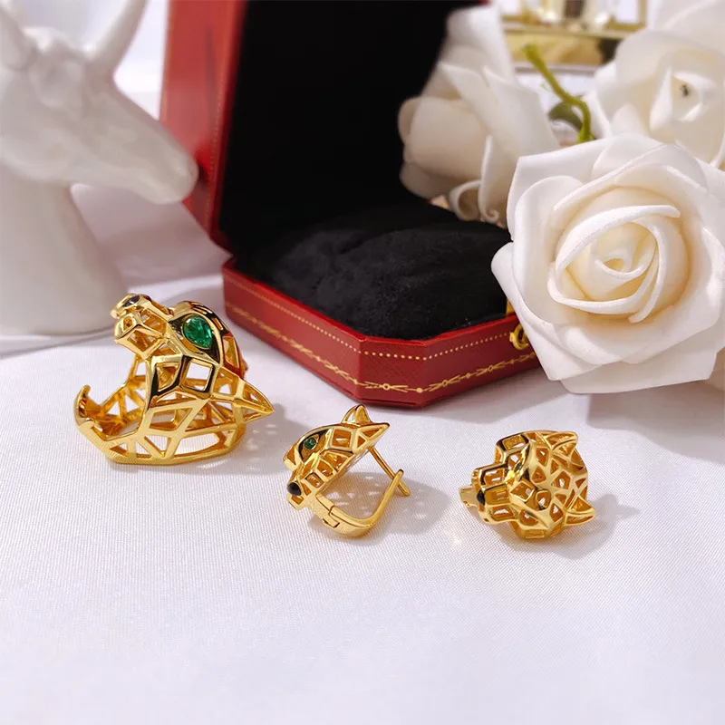 Accessoires de mode Boucles d'oreilles exquises en cuivre doré évidé oeil vert tigre tête de léopard anneau d'ouverture bijoux femmes et 8482409