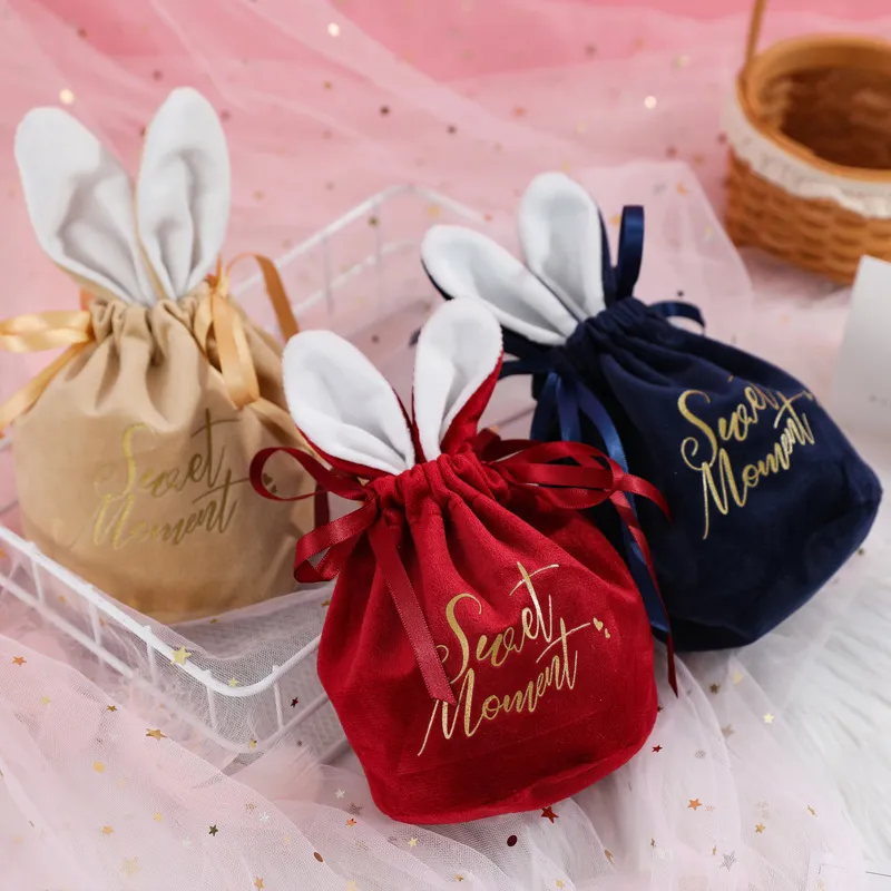 Easter Rabbit Ears Velvet Gift Bag Packaging Candy Chocolate Bag Jewelry Organizer Sweet Moment Wedding Party Favors Pouches 220527