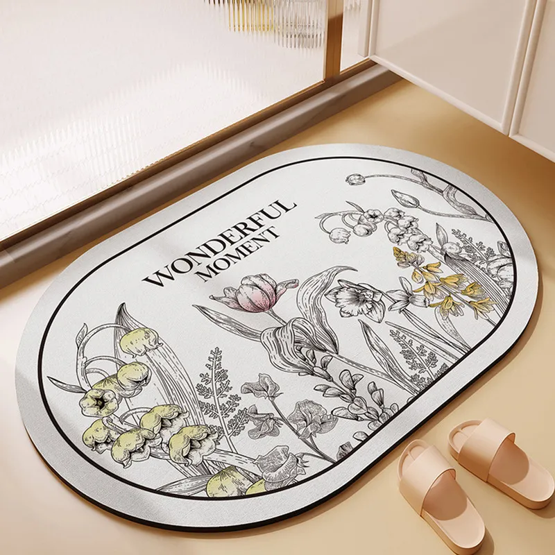 American Retro Diatom modder badkamer gestoffeerd huis niet-slip absorberende vloer mat bloem kunst snel drogen toiletvoet pa 220504