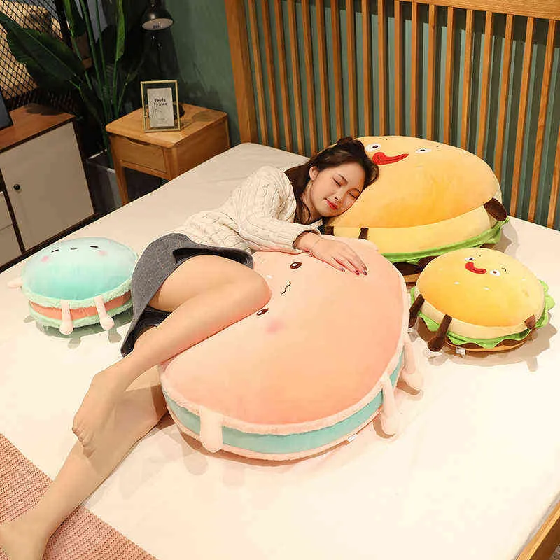 Cute Simulation Hamburger Plush Toy Filled Pendant Creative Funny Food Bread Hand Warmer Pillow For Girls Birthday Gifts J220704