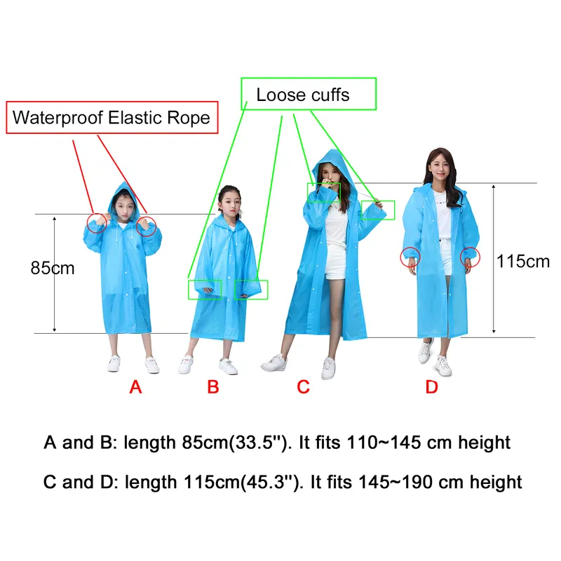 어린이 성인 비옷 두꺼운 에바 레인 코트 어린이 명확한 투명 투어 투어 방수 레인웨어 슈트 레인 코트 220718