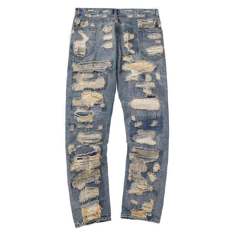 Hip Hop Hole Damage Straight Jeans Men Women Good Quality Vintage High Street Casual Cowboy Pants T220803