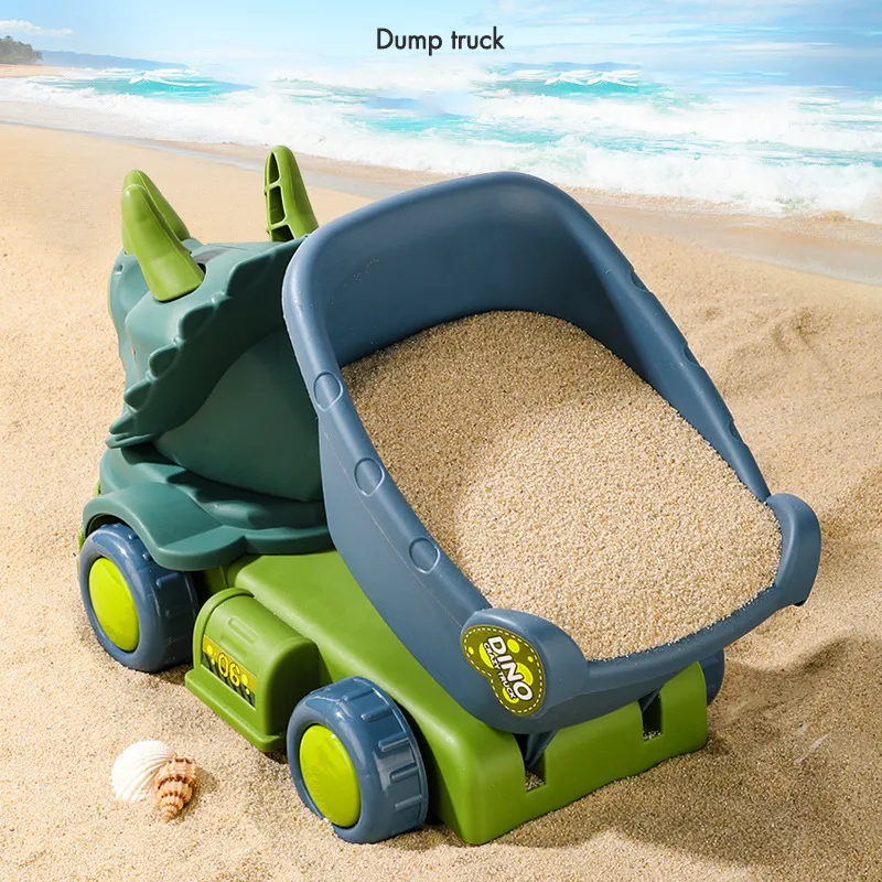 Summer Seaside Beach Toy Engineering Car Set Baby Beach Game Toy Dinosaur Beach Car Digging Sand Shovel Toy Tool Baby Bath Toys 220527