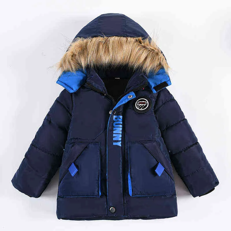 Autumn Winter Baby Boys Jacket Mantenha quente Jaqueta clássica com capuz de zíper colarinho de pele de 2 a 5 anos de aniversário Presente de crianças roupas J220718