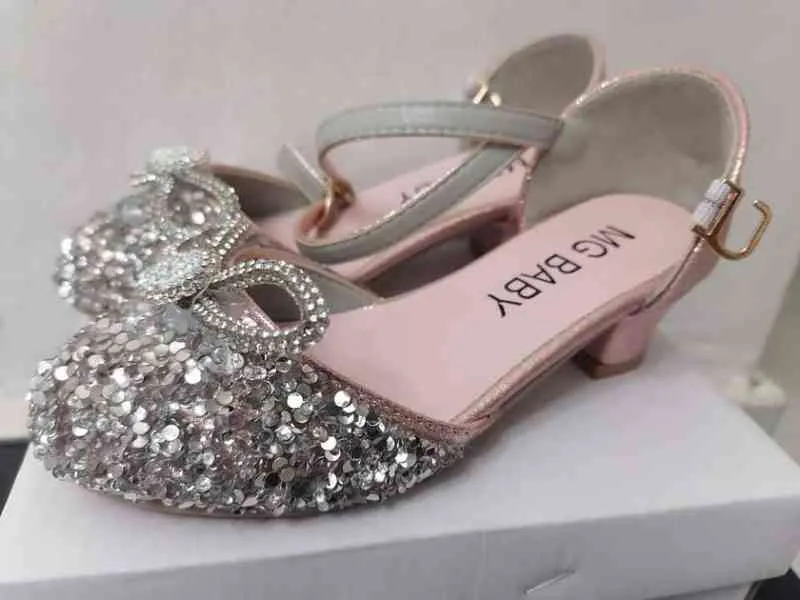 Hoge hiel meisjes kristal trouwschoenen feest prinses baby meisje dans sandalen kinderen hakken formele schoenen g220523