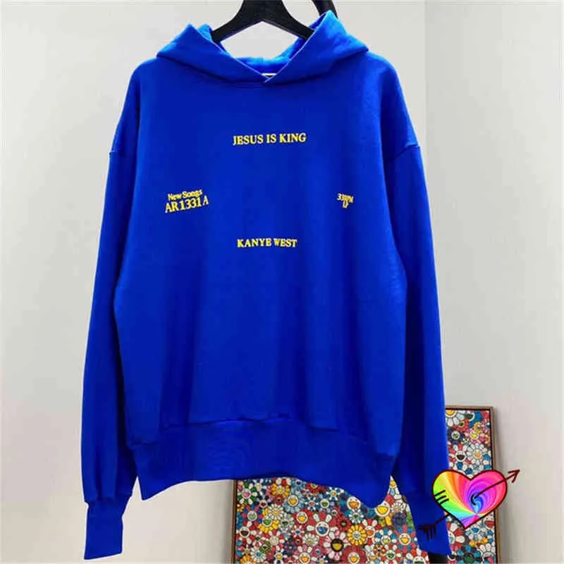 2022 mavi kapüşonlu erkek kadınlar yeni şarkılar İsa Kral Hoodie Büyük Boy Hip Hop Tour Sakulakları Kapşonlu Sweatshirts T220802