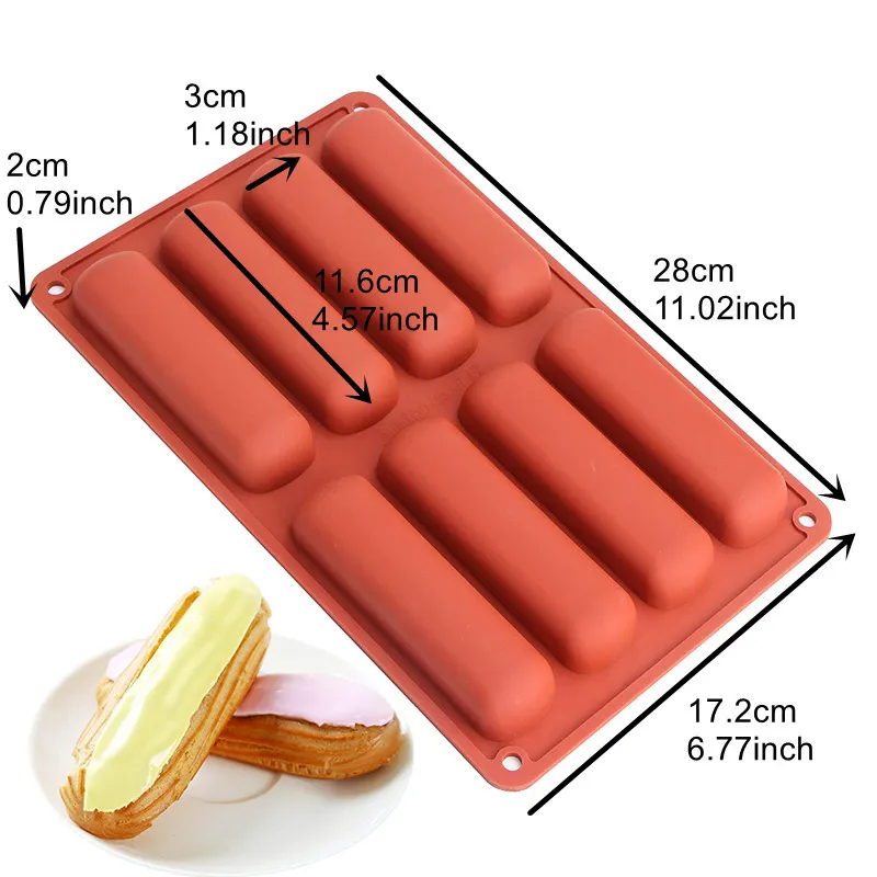 Goldbaking Long Strip Silicone Mousse Cake Molds Chocolate Soap Mould Twinkie Pan Eclair Mold 220601