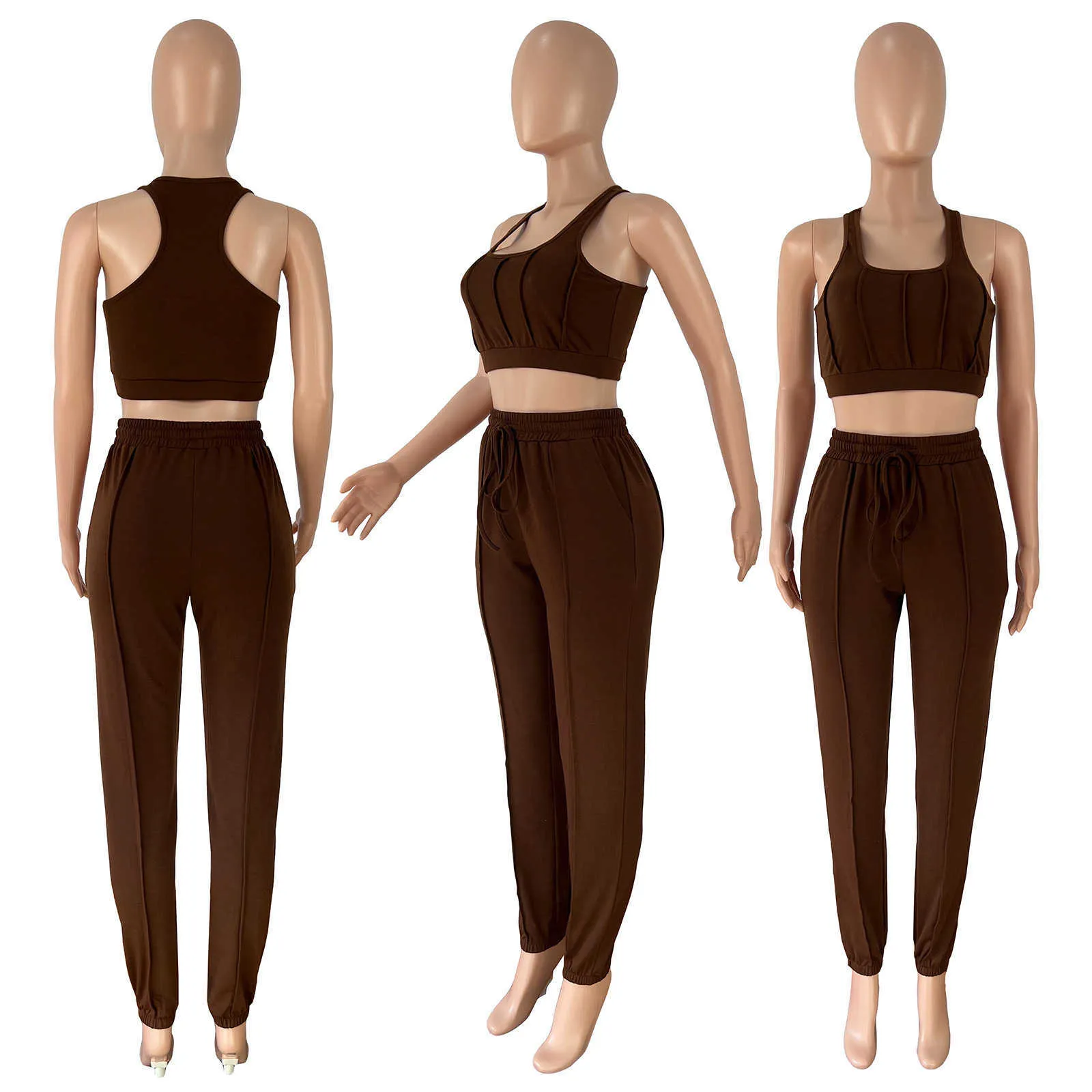 Été femmes deux pièces pantalons tenues concepteur Sexy en forme de I gilet débardeur ligne de positionnement costume de Sport diagonal