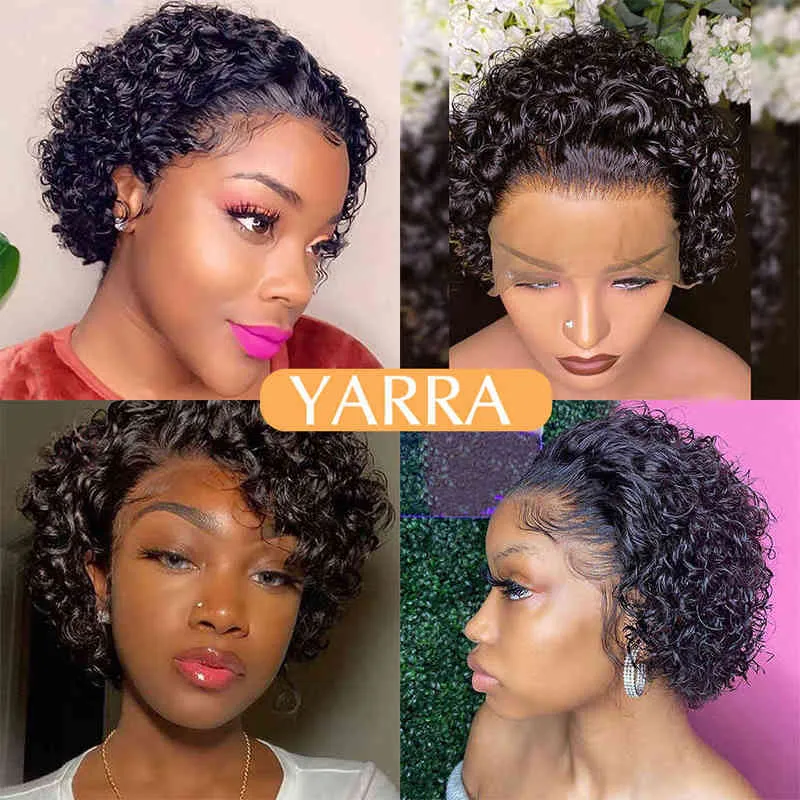 13x4 Pixie Cut Perruque Cheveux Humains Bouclés Bob Transparent Lace Front Perruques Malaisienne Vierge Vague D'eau Profonde Yarra 220609