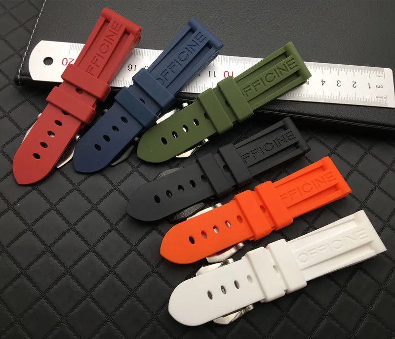 22mm 24mm 26mm Black Blue Red Orange white army green watch band Silicone Rubber Watchband fit For Panerai Strap needle buckle 220250H