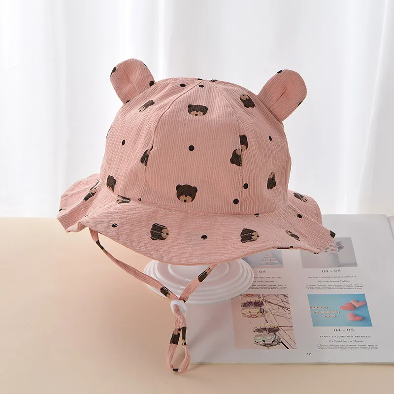 Nuevo sombrero de cubo para bebé con orejas de oso de dibujos animados bonito, gorros de sol para niños y niñas de verano al aire libre, sombreros de pescador para niños pequeños