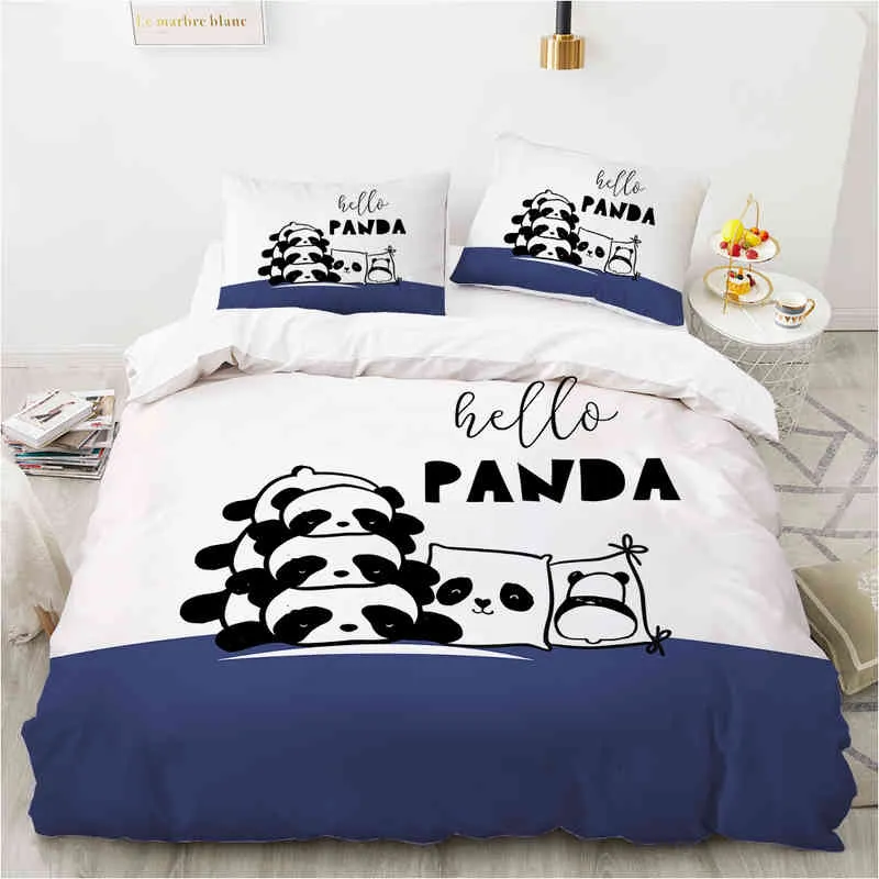 Dessin animé Panda ensemble de literie pour enfants pour enfants bébé filles housse de couette taie d'oreiller linge de lit couette 135 140x200 lapin