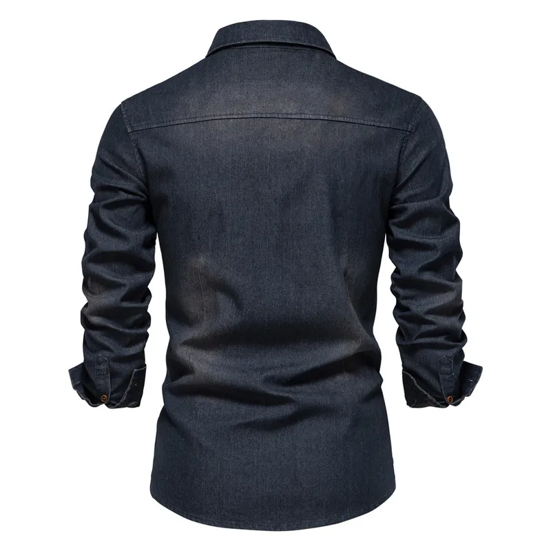 AIOPESON Brand Elastic Cotton Denim Shirt Men Long Sleeve Quality Cowboy Shirts for Men Casual Slim Fit Mens Designer Clothing 220401