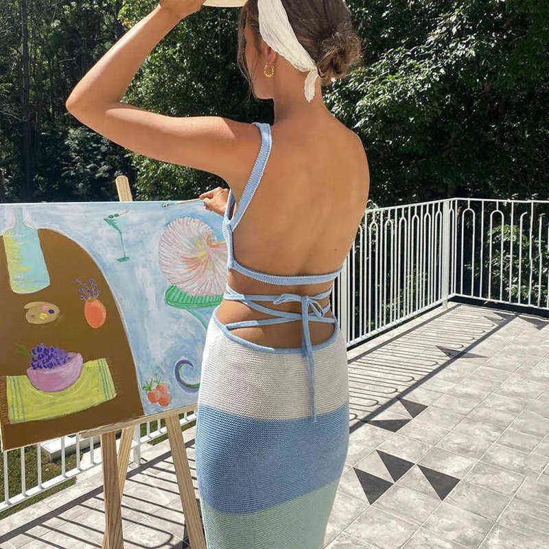 Design de blocage des couleurs Spice Girl robe sexy à bretelles été 2022 nouvelle robe dos nu à bretelles chaudes