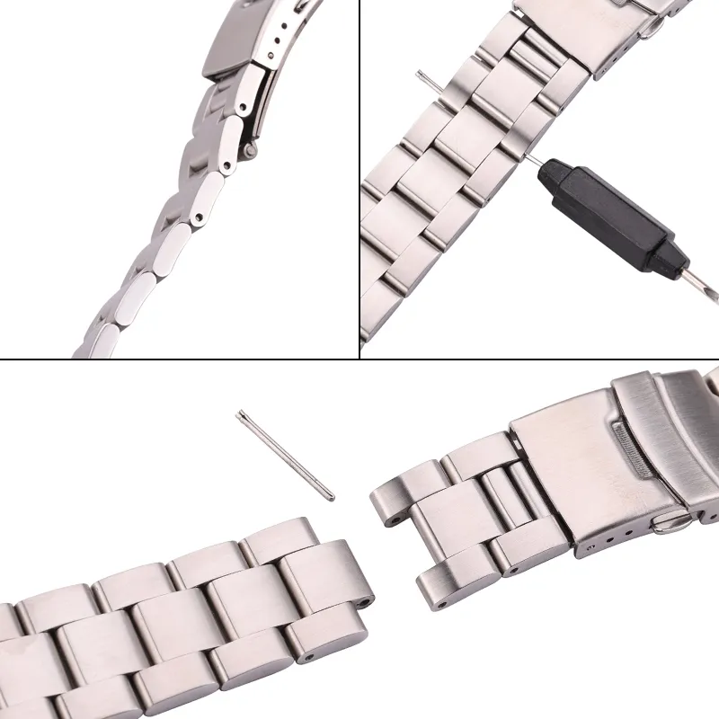 20 мм 22 -мм полосы из нержавеющей стали браслет серебряные черные изогнутые конец часовой ряд женщин мужские металлические часы ремешок