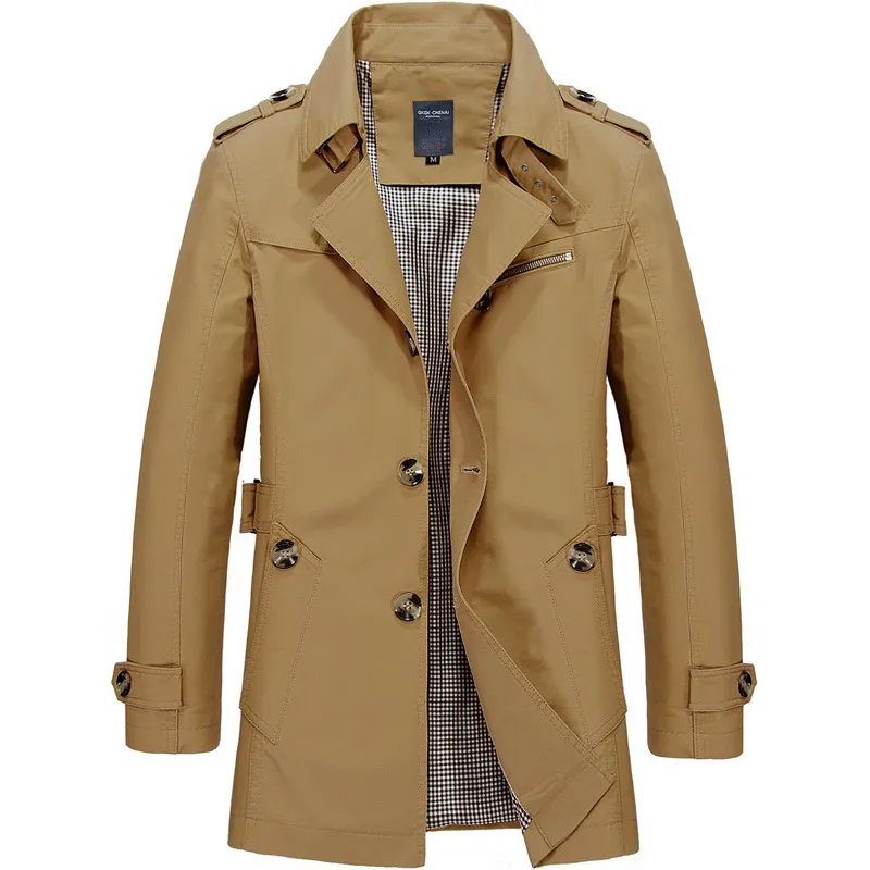 EAOVNI MENS Affärsjacka Mode Höst Män Lång Bomull Brottare Jackor Overcoat Man Casual Vinter Trench Outwear Coat 220406