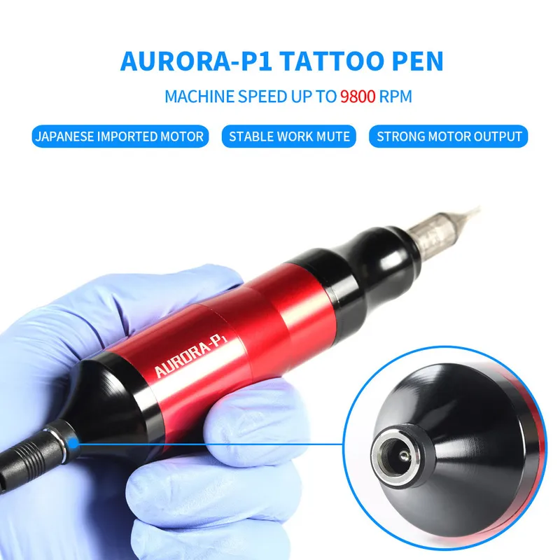 Tattoo Rotary Ink Pen Set Aurora P1 LCD Netzteil Patronen Nadeln Kit Professionelle Maschine Körperkunst und Zubehör 220617