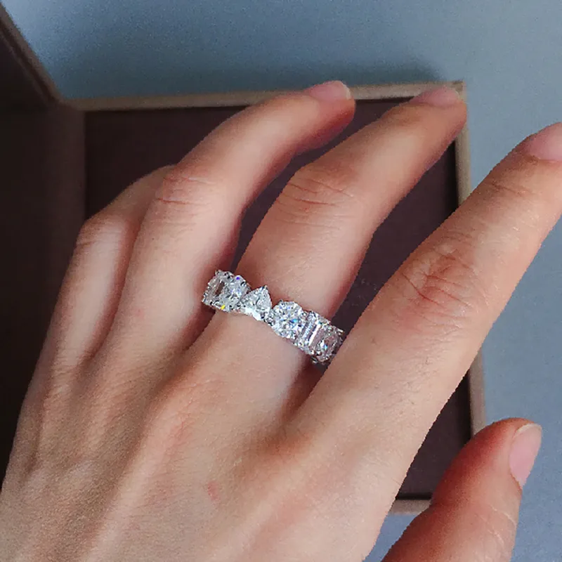 Bague de fiançailles en or blanc 10K Au417 pour femmes, 0.5 Caat, chaque rond, ovale, cœur, émeraude, Moissanites, diamant, tendance