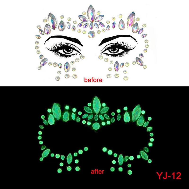 NXY Temporary Tattoo New Edm Face Sticker Diamond Halloween Ghost Luminous Crystal Eyebrow Sticke 0330