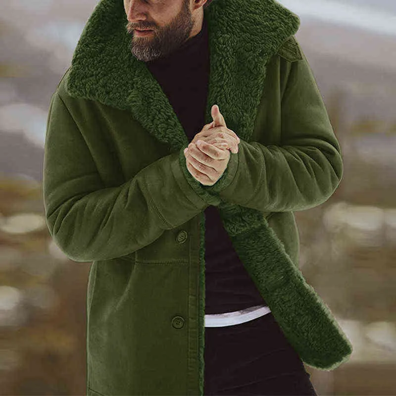 Vintermännens skinnjacka LAPEL CHART Vintage Style Warm Thick Fur Jackets Slim Fit Single-Breasted Men Solid Color Long Jacket L220801