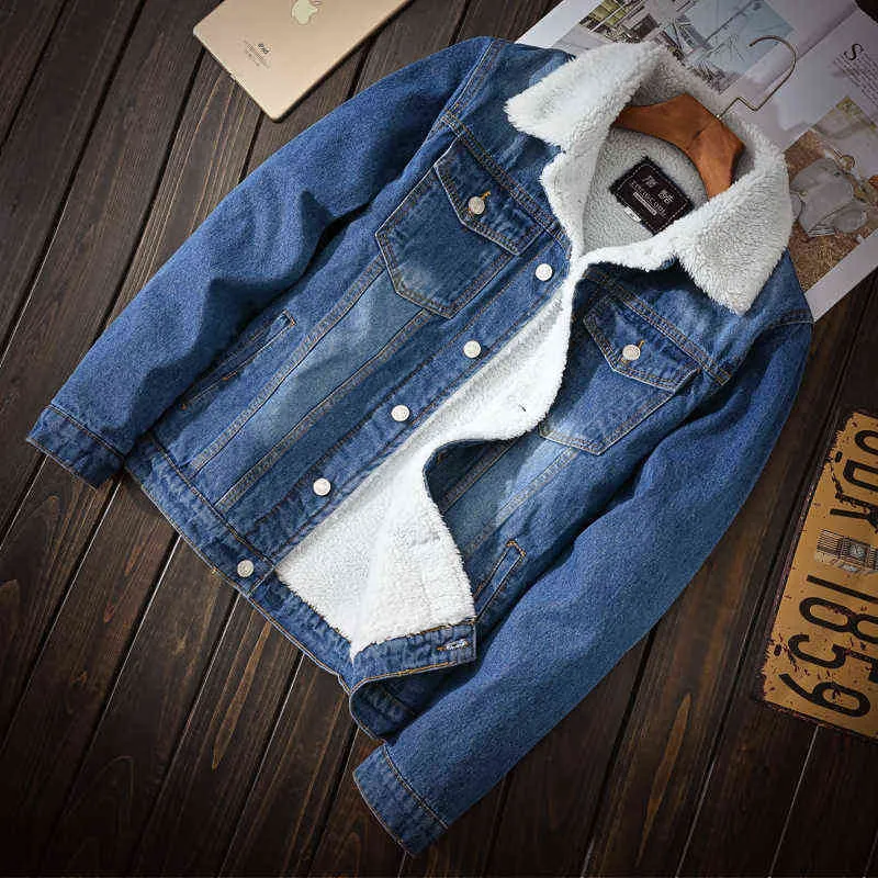 Män svarta denimjackor fleece jean jackor vinter varm denim räcker ny manlig stor storlek casual vinter jackor storlek xs-6xl l220718