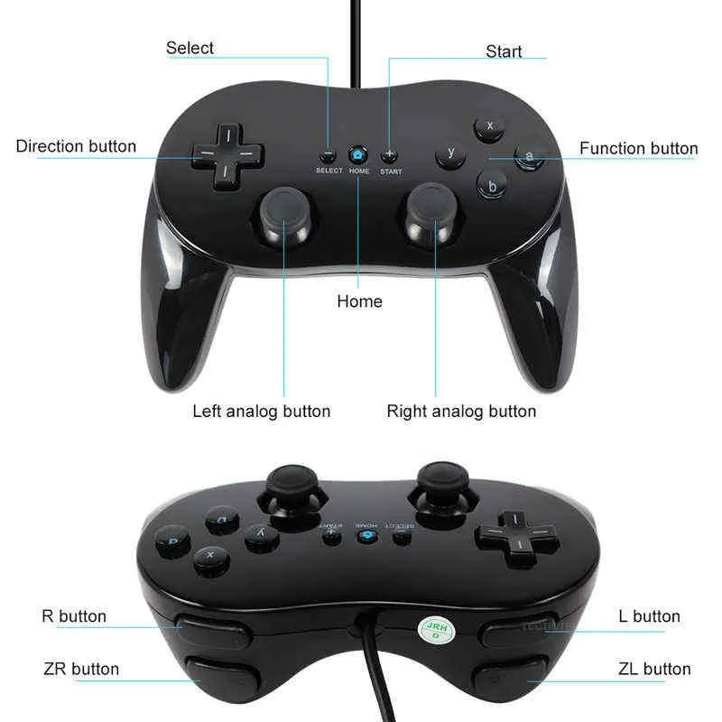 Branco/preto Novo Clássico Controlador de jogo com fio Gaming Pro Controle de jogo remoto Gamepad Joypad Compatível com Nintendo Wii H220421