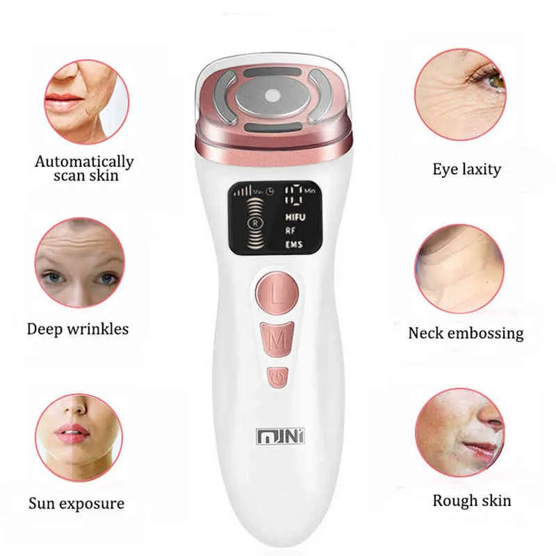 Mini HIFU Machine Ultraljud RF EMS Facial Beauty Device AntiWrinkle Massager Necklyftning Tätt för föryngring Skinvård 22051179458