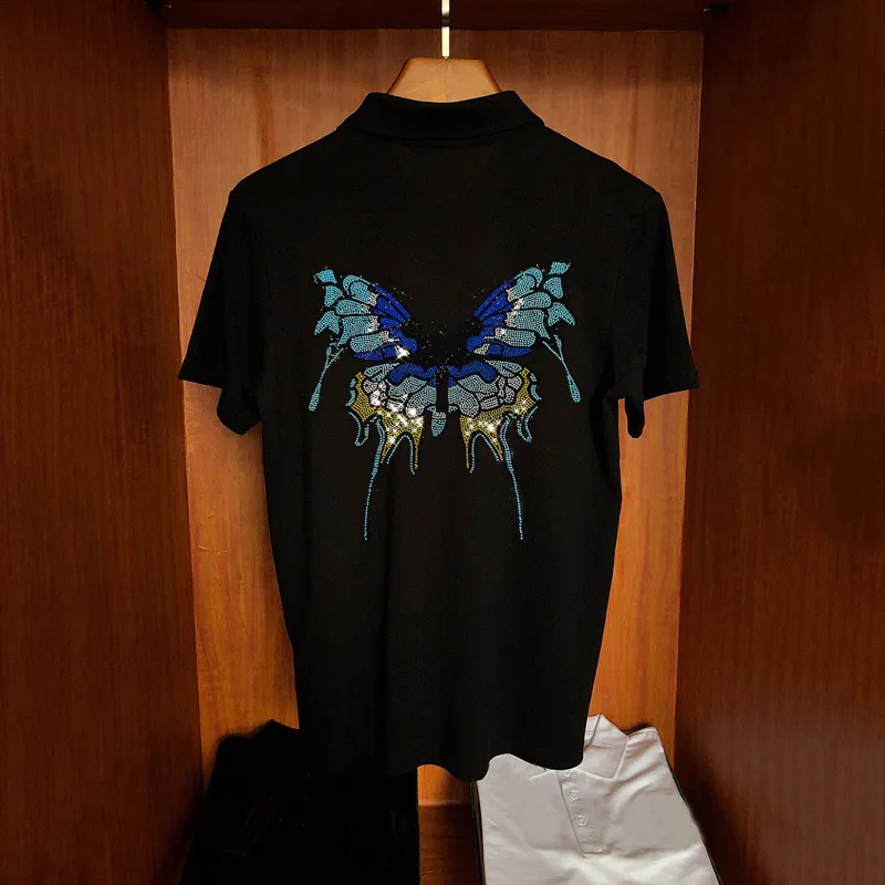 Красивая летняя дышащая молодежная брендовая мужская свободная рубашка-поло с ромбовидным узором бабочки модная с короткими рукавами 220504