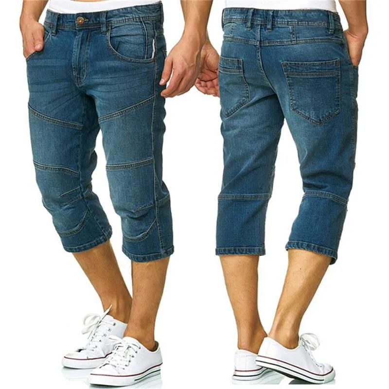 Men Jeans Shorts Summer Casual Straight Denim Shorts Streetwear Male Loose Knee Length Loose Jean Pants Black Blue Pocket 220726