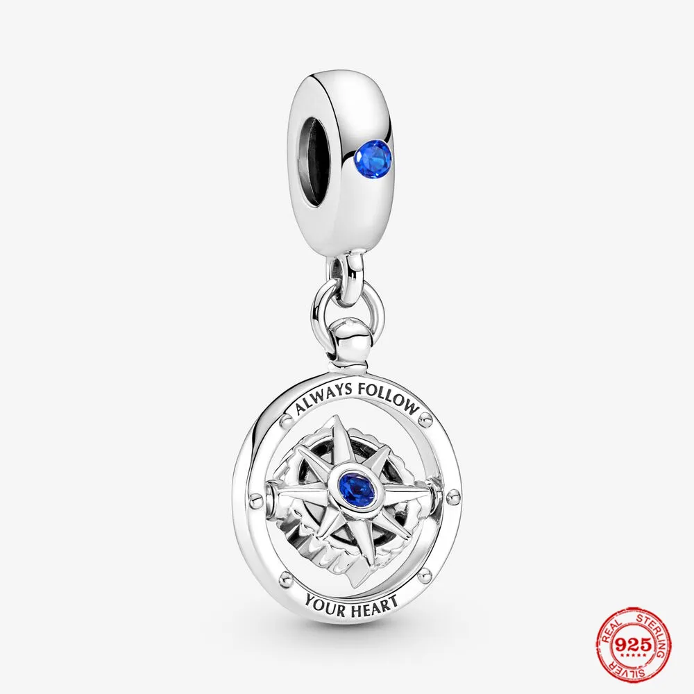 925 Silber Fit Pandora Charm 925 Armband Spinning Compass Dangle Charms Charms Set Anhänger DIY Fine Beads Schmuck