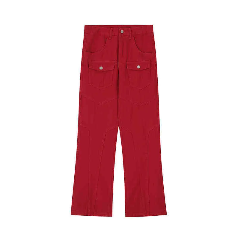 Hip Hop Back List i gwiazdy haftowe workowate dżinsowe spodnie męskie i femlae stałe kolorowe kieszenie na strzępieniu luźnych dżinsów T220803
