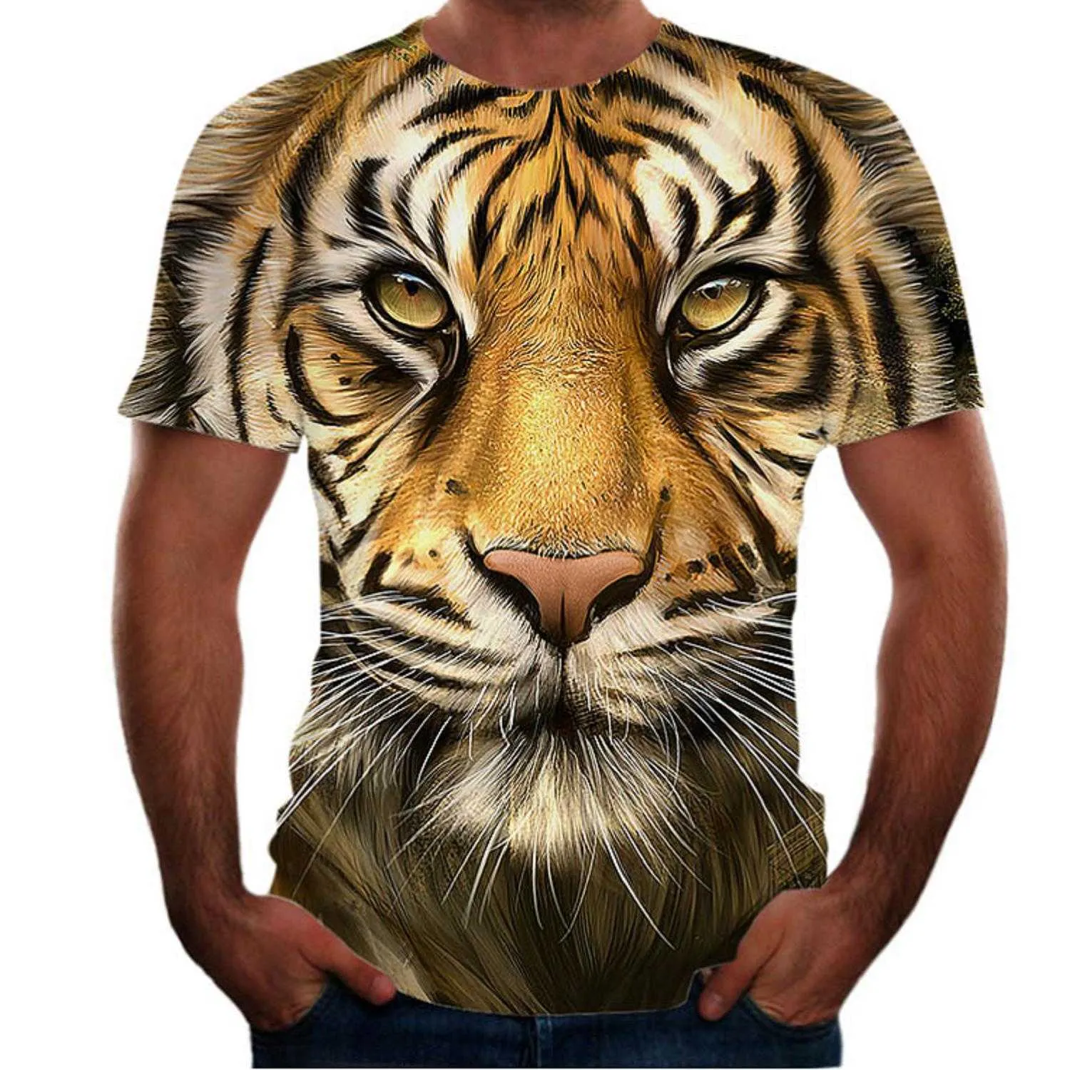 Dierlijke Print 3D Mens T-shirts Korte Mouw Losse Casual Ademend Tiger Patroon Top Casual New Wolf Dog Tieners Draag