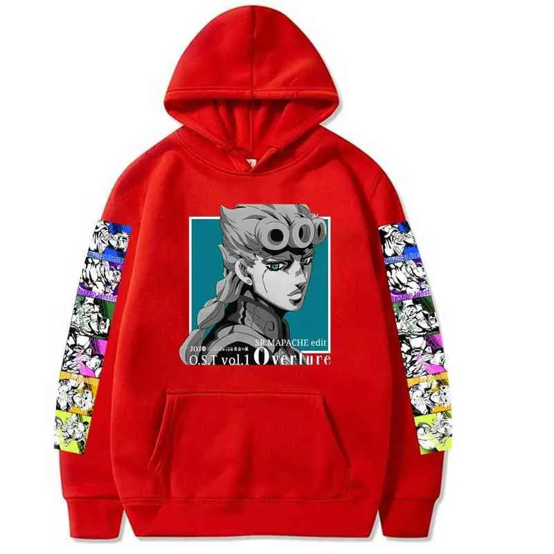 JoJo Bizarre Adventure Streetwear Bluza anime z kapturem z kapturem z kapturem duża bluza bluza z kapturem sweter druk luźne bluzy męskie chłopiec y220713