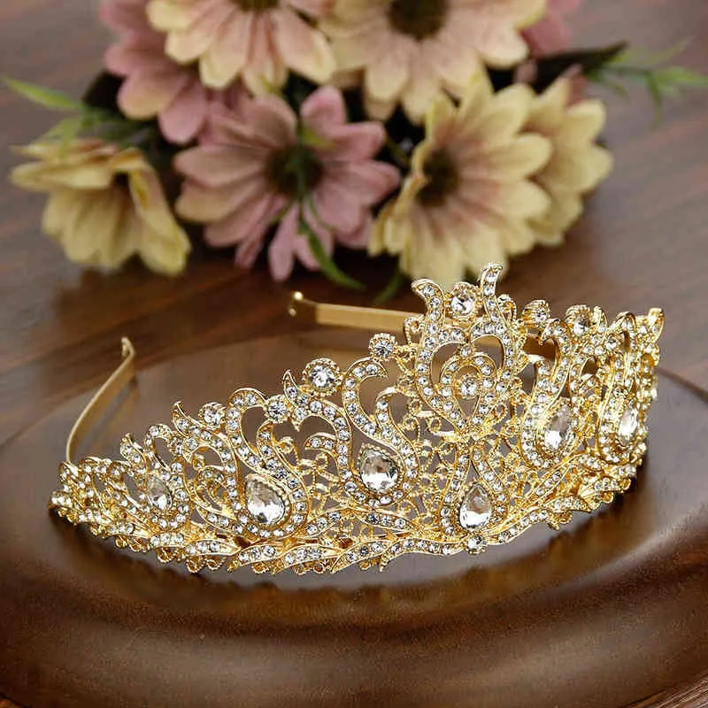 Sunspicems Elegent Algérie Maroc Couronne Diadèmes Pour Femmes Coiffes Or Couleur Cristal Arabe Bijoux De Mariage De Mariée Coiffure AA220323