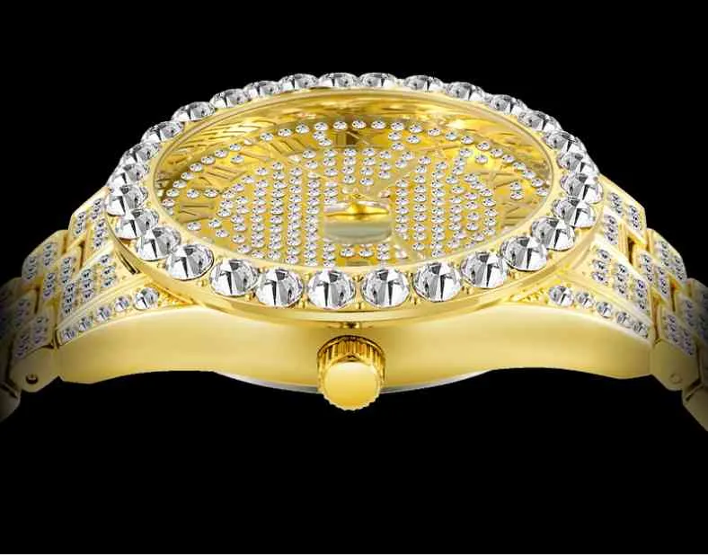 Missfox European Hip Hop Diamond Mens Watch Armband Quartz Calender Mineral Hardlex Mirror Wrist Watch Manufacturer Direct Sal
