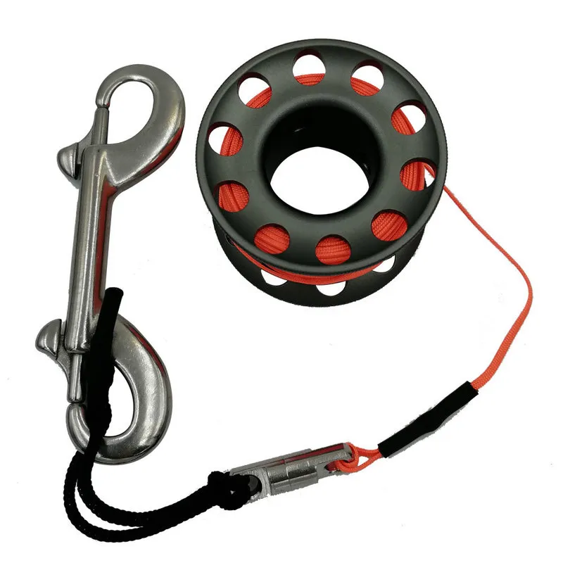 15m 20m Mini Scuba Diving Spool Finger Reel Bolt Snap Hook Aluminum