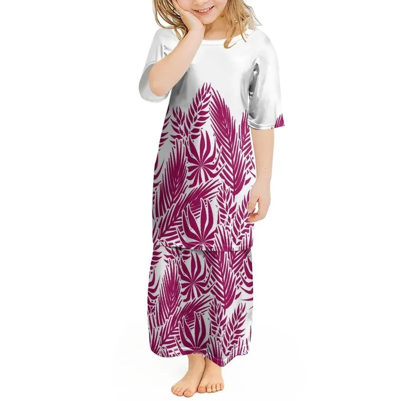 Puletasi Polynesian Tribal Samoan Pattern Printed 2-14 Years Baby Girls Kids Clothes Short Sleeve Girls Dresses 220706