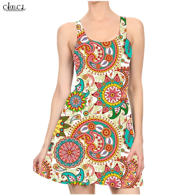 Paisley National Flower Dress Stampa 3D Moda Donna Abito senza maniche Casual Sexy Slim Summer Beach Womans Abbigliamento 220617