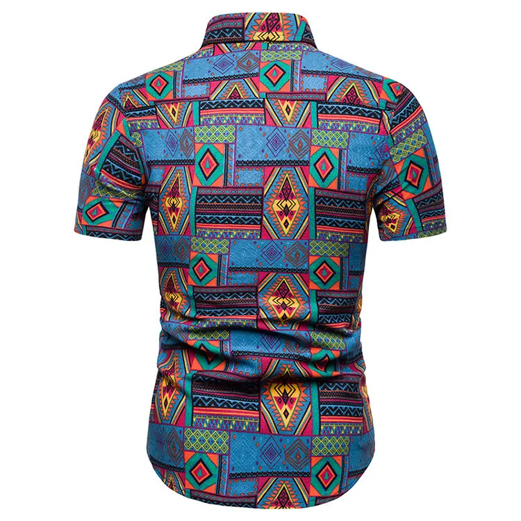 Mens bomull linne klänning skjorta mode vintage afrikansk etnisk print män slim passform kortärmad hawaiian s camisas 220401
