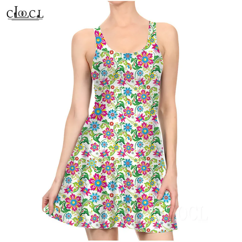 Moda casual colorido colorido vestido floral pequeno 3d feminido vestido sexy vestido mangas plantas de praia vestidos de praia w220617