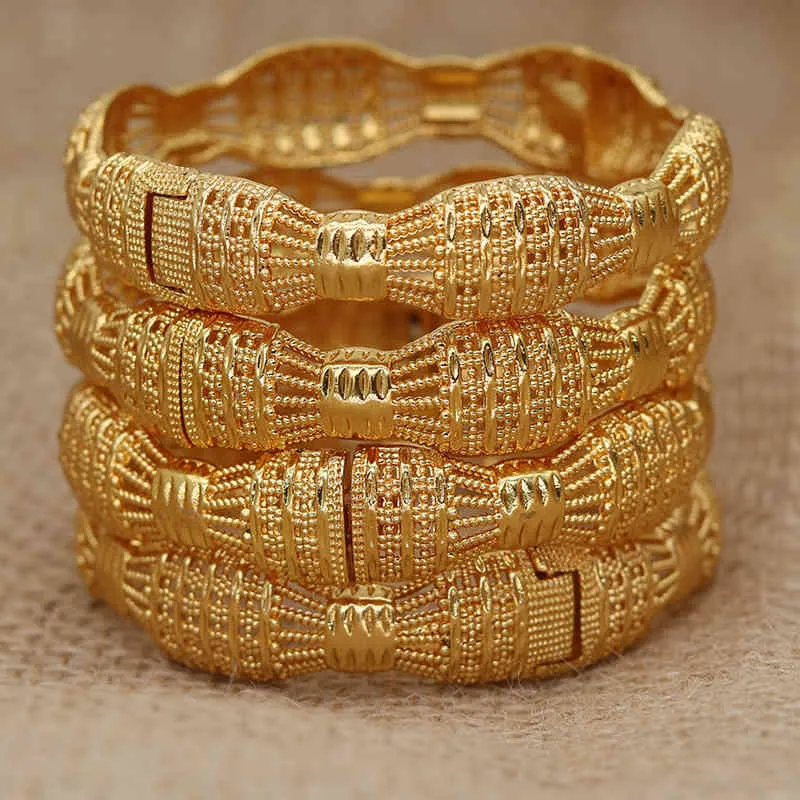 Ethiopische armband 4 stks / partij trendy 24k goud armbanden voor vrouwen Dubai bruiloft bruid cadeau afrika bangle habesha sieraden charme