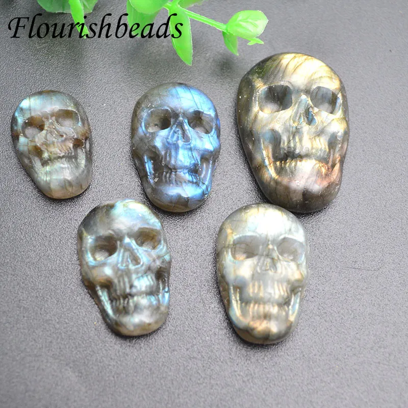 Natürlicher Labradorit-Stein, geschnitzter Totenkopf-Anhänger, Cabochon, DIY-Ring für Schmuckherstellung, Zubehör 7319642