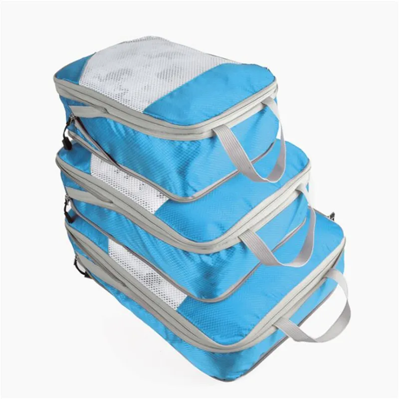 Set di borse di stoccaggio comprimibili Organizzatore di valigie da viaggio cubetti di imballaggio a compressione in tre pezzi Organizer borse da viaggio pieghevoli 220521