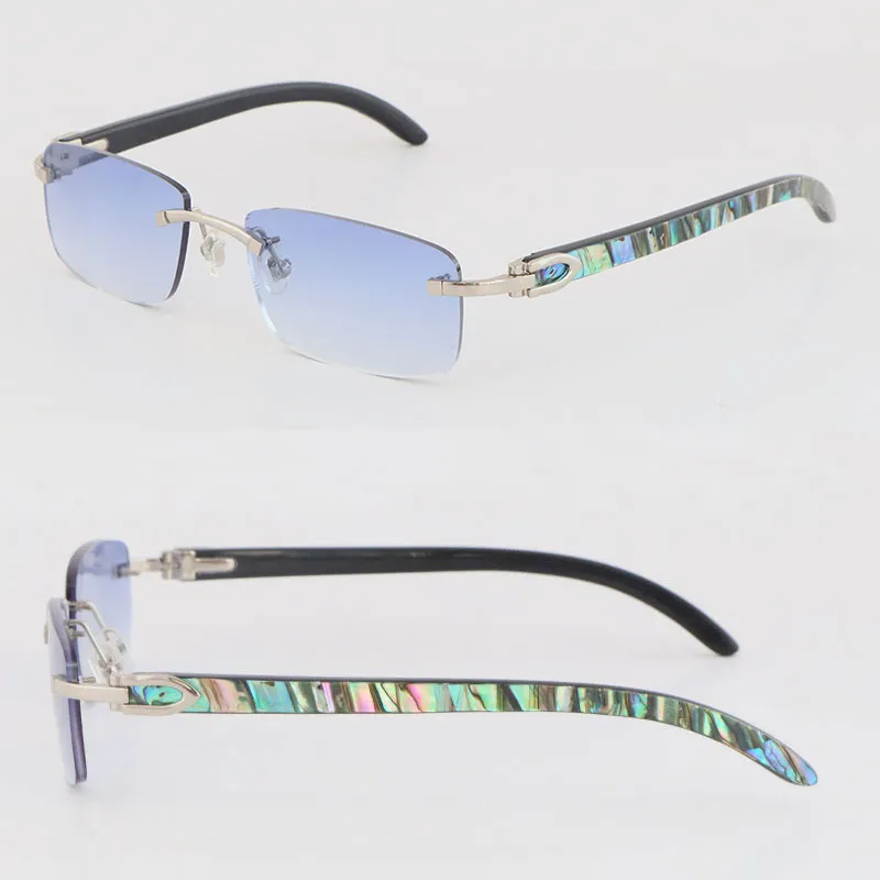 Nouveau coquillage original à l'intérieur des lunettes de soleil en corne de buffle noir pour femmes 3524012 style de mode rayures verticales sans monture en métal mâle Fem259b