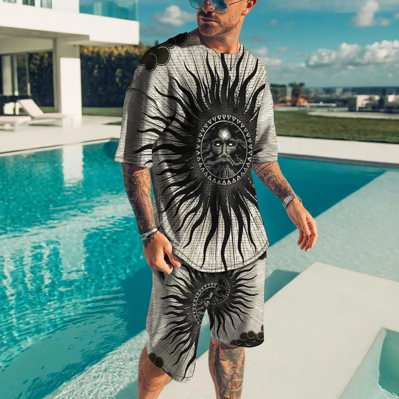 Summer Men's Set Trend Fashion Man T Shirt Beach Shorts Suit 3D Print O-Neck Top Tracksuit Male Clothing Streetwear 220708