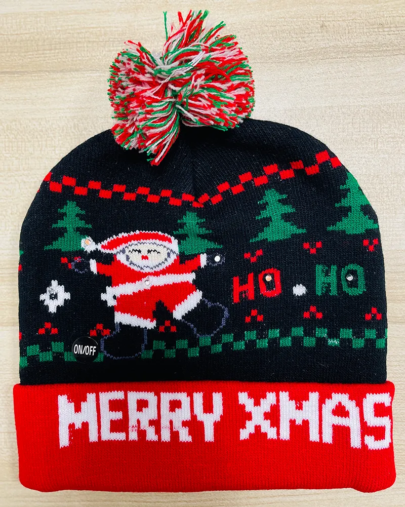 Ano novo led malha chapéu de natal gorro acender iluminar chapéu quente para crianças adultos ano novo decoração de natal sxjun163125351