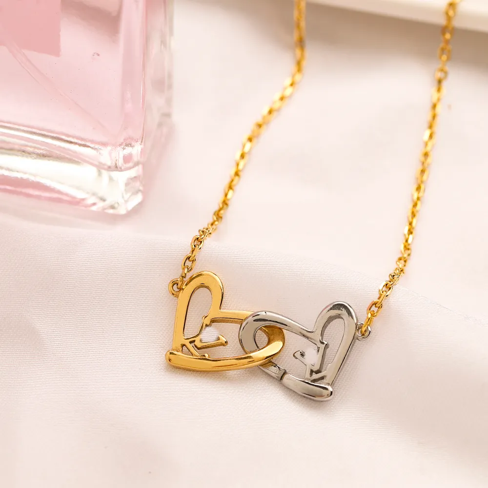 Never Fading 14K Gold Plated Luxury Brand Designer Pendants Necklaces Stainless Steel Double Letter Choker Pendant Necklace Chain 255O