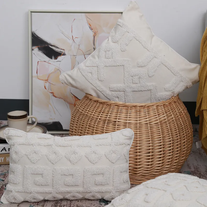 Marocain tufté décoration jeter taie d'oreiller 18x18in Texture géométrique coussins carrés canapé extérieur chambre salon oreillers 220402