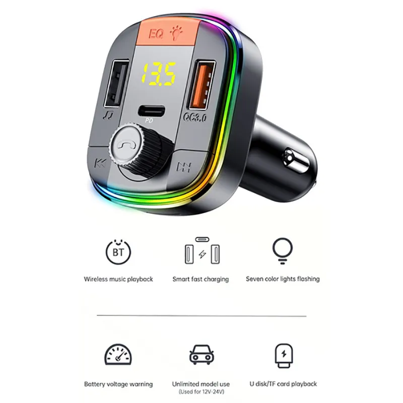 T832 CAR MP3 Player Bluetooth 5.0 Hands Free FM Transmitter USB Charger QC3.0 PD Quick Charge Music Radio
